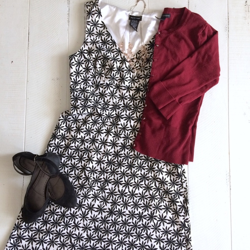 Spense Wrap Top Black White Burst A line Dress